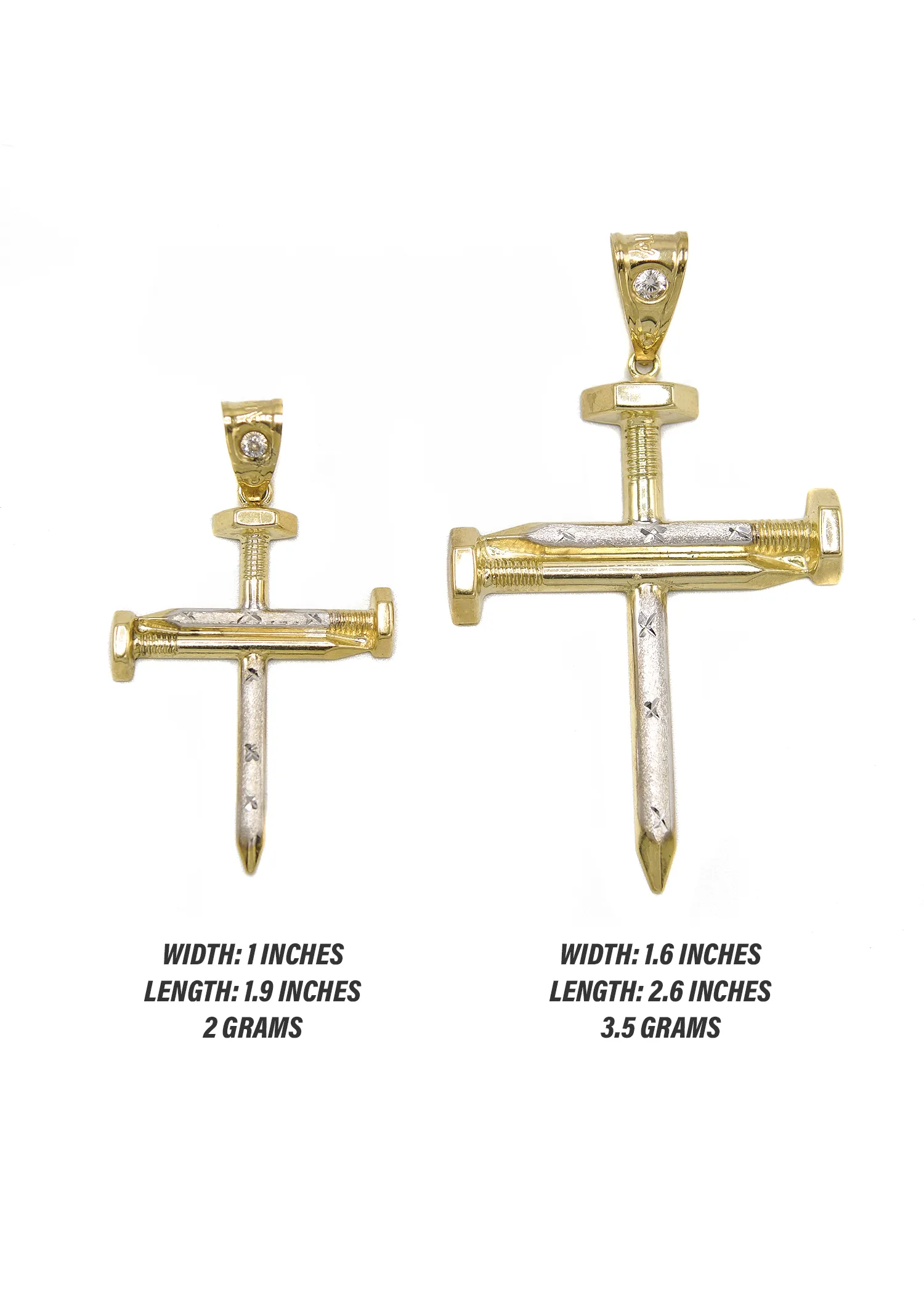 10K Gold Nail Cross Pendant | Customizable Size