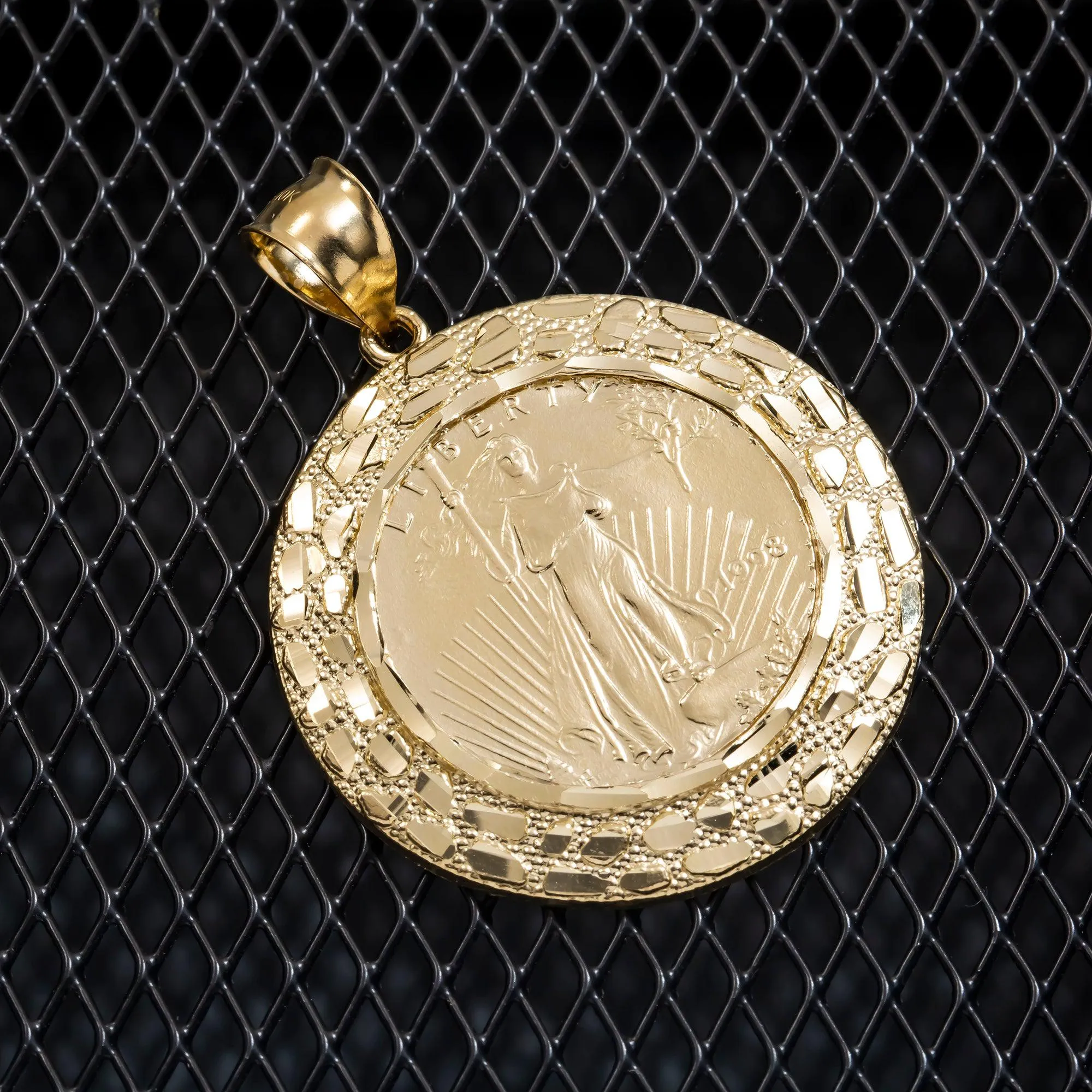 10K GOLD NUGGET LADY LIBERTY COIN PENDANT 8.7G