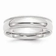 10k White Gold 6mm Milgrain Comfort Fit Wedding Band Ring