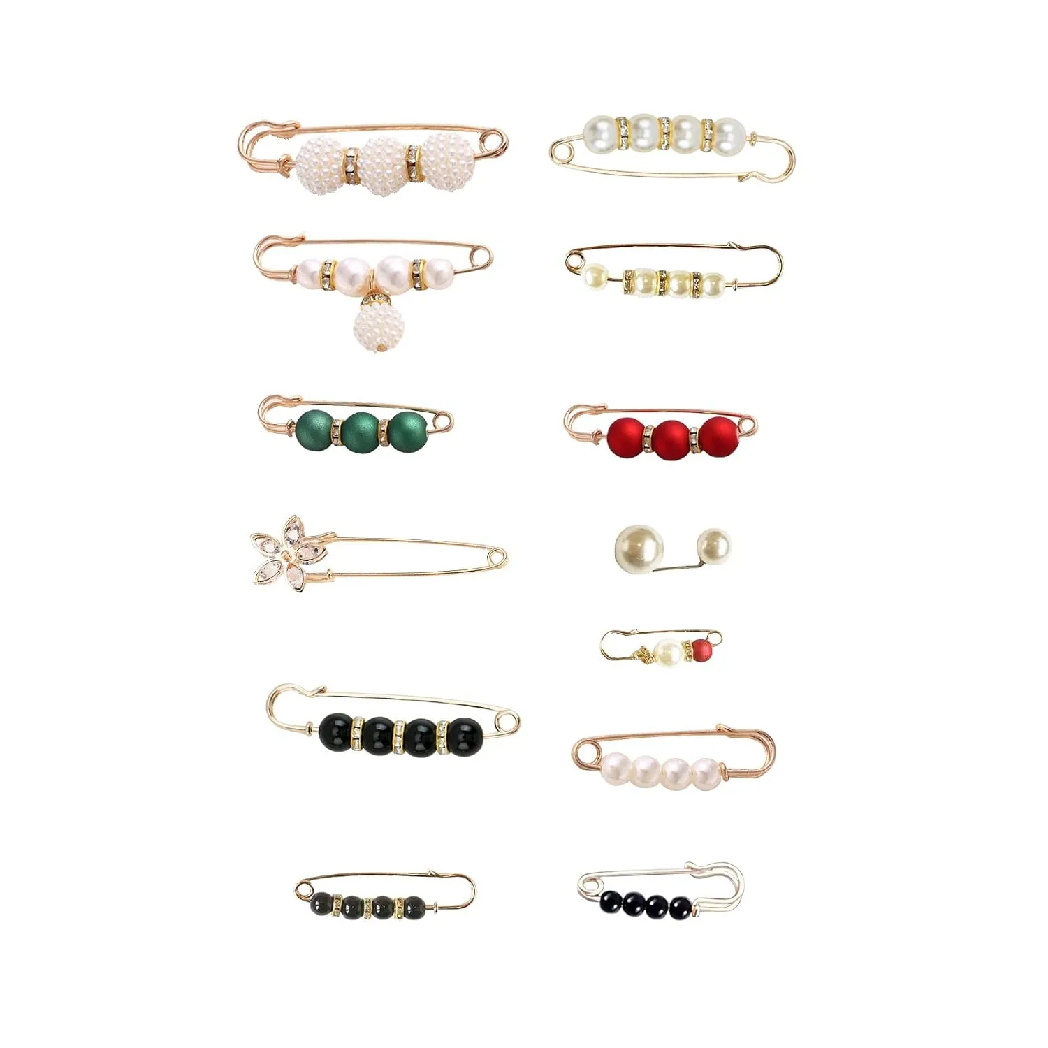 13-Piece Pearl Brooch Set - Includes Sweater Clips, Shawl Clips, Collar Pins, Safety Pins, Dress Clips - Perfect for Clothing, Dresses, Pants, Skirts, and Waist Decoration