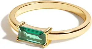 14K Gold Plated Birthstone Stackable Ring for Women | Non-Tarnish Dainty Jewelry Gift with Emerald Green CZ Gemstone | Mothers Birthday Wedding Promise Ring (Size 6-10)