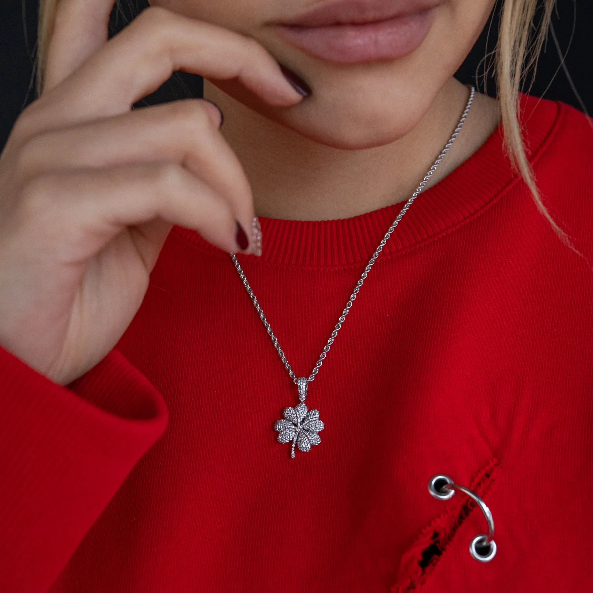 14K White Gold Four Leaf Clover Diamond Pendant 0.71 ctw