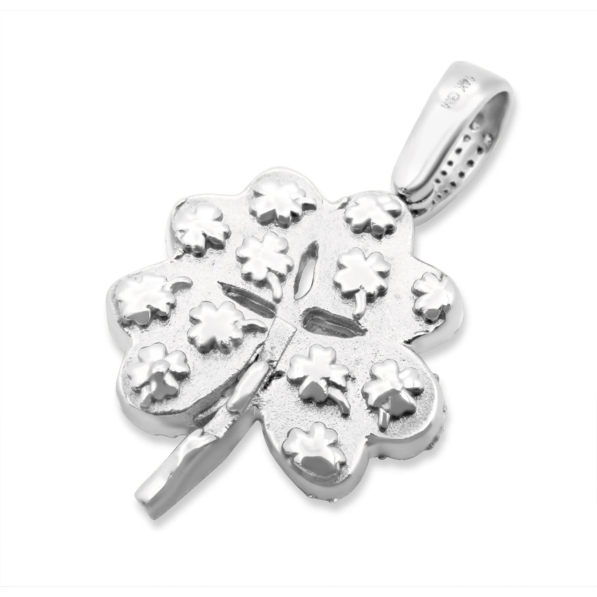 14K White Gold Four Leaf Clover Diamond Pendant 0.71 ctw