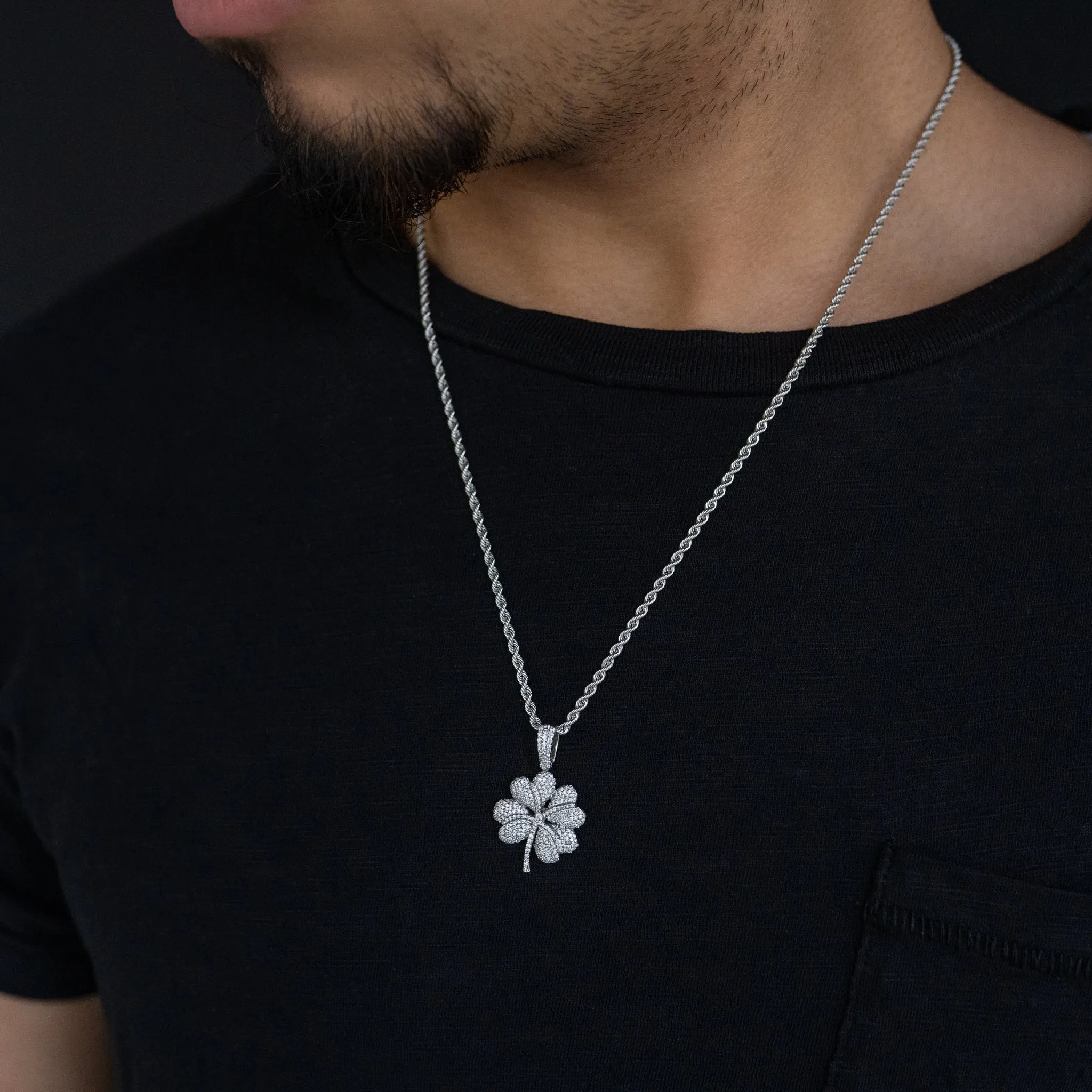 14K White Gold Four Leaf Clover Diamond Pendant 0.71 ctw