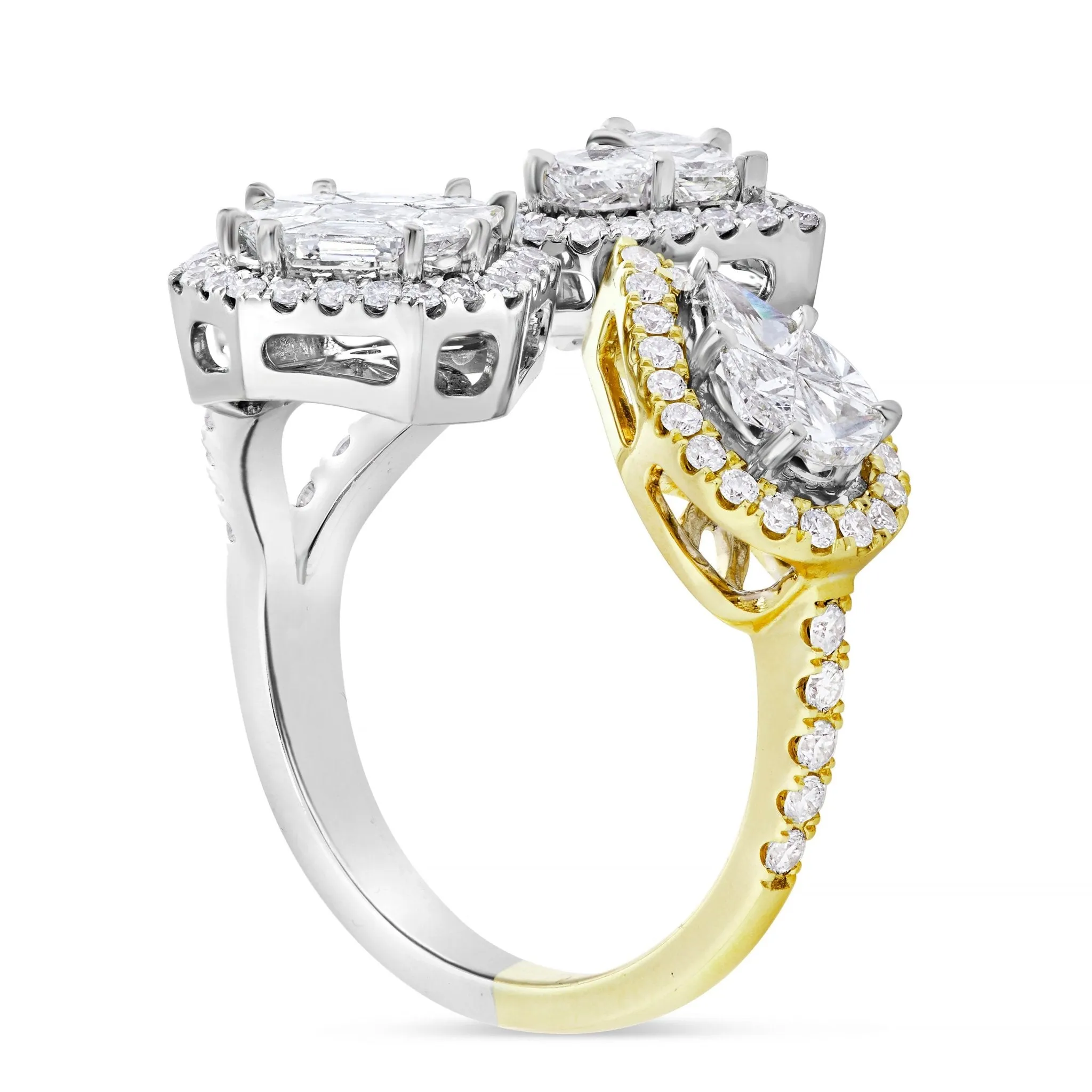 18K Gold Two Tone 1.67ct Three Stone Accent Diamond Wrap Ring