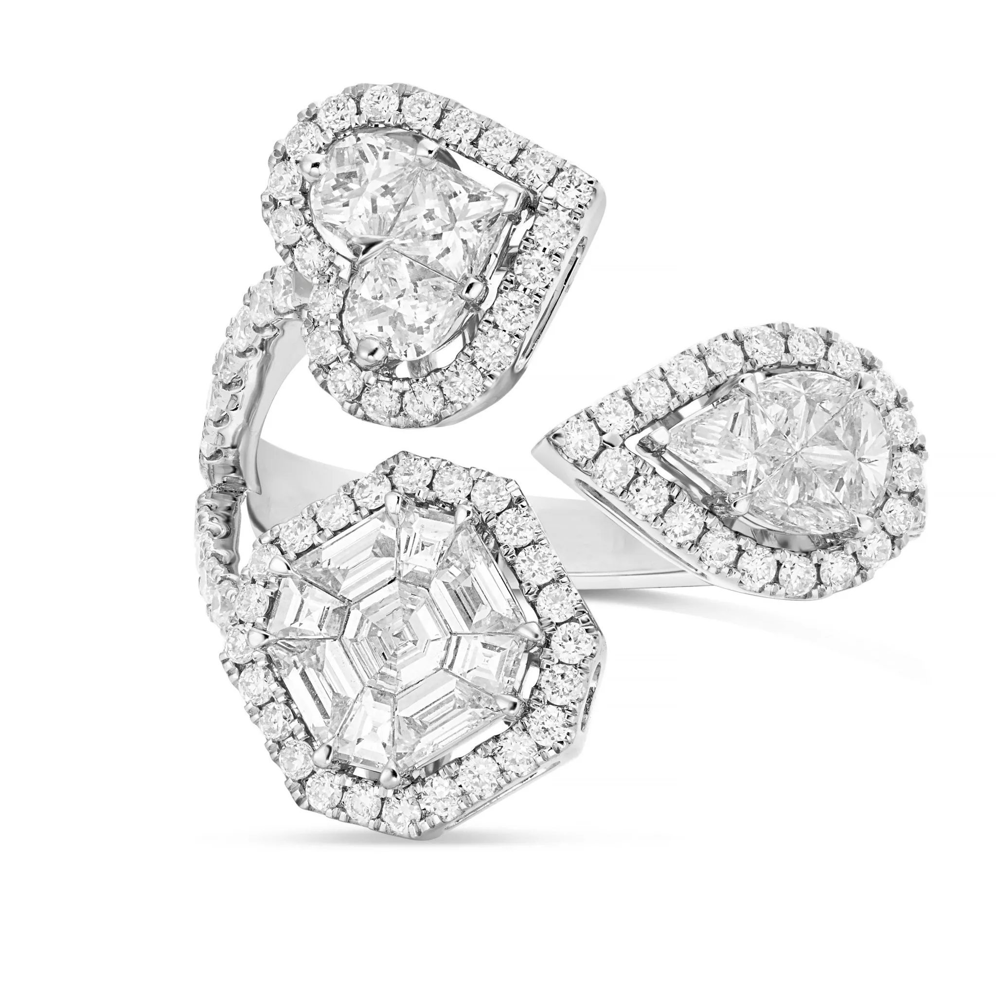 18K Gold Two Tone 1.67ct Three Stone Accent Diamond Wrap Ring