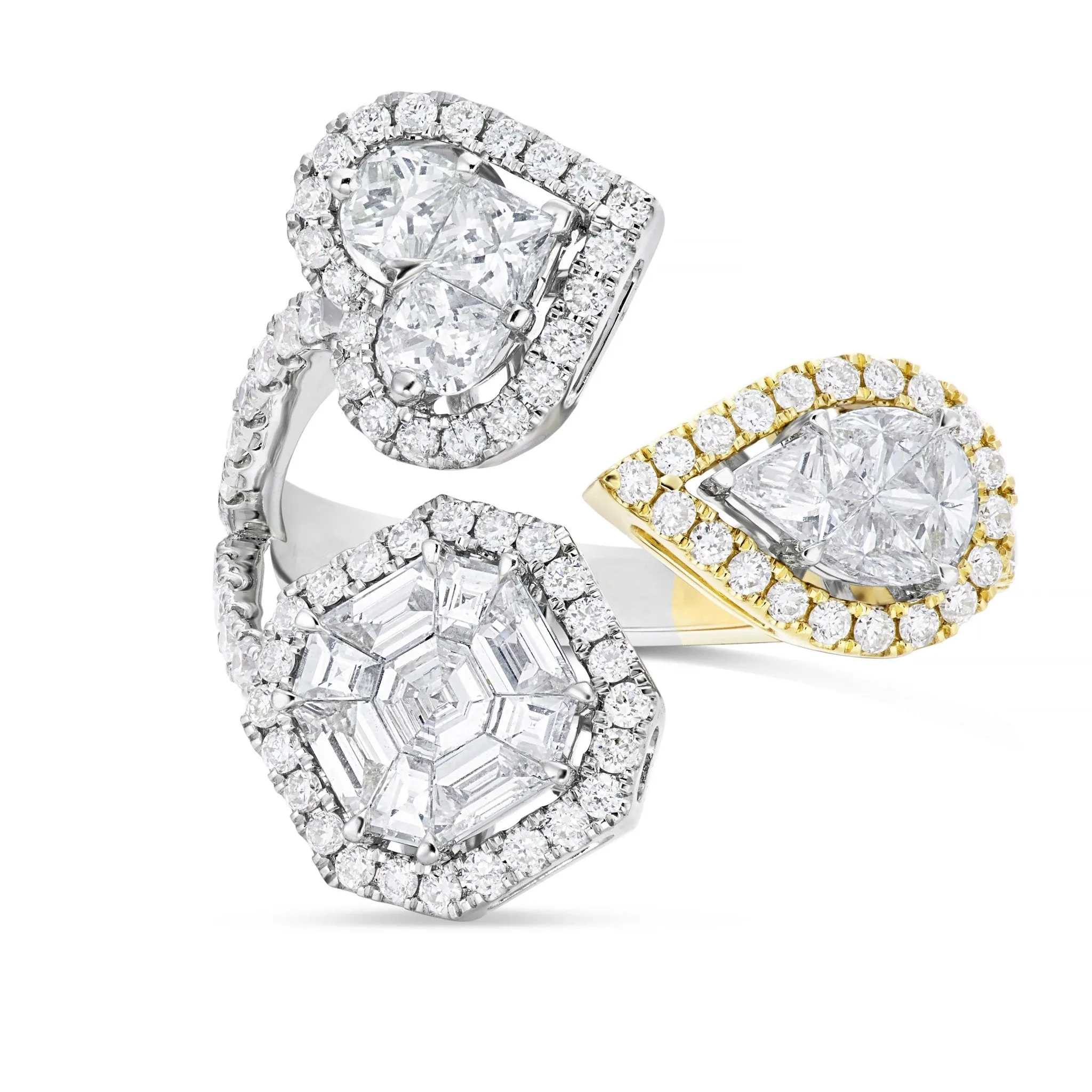 18K Gold Two Tone 1.67ct Three Stone Accent Diamond Wrap Ring