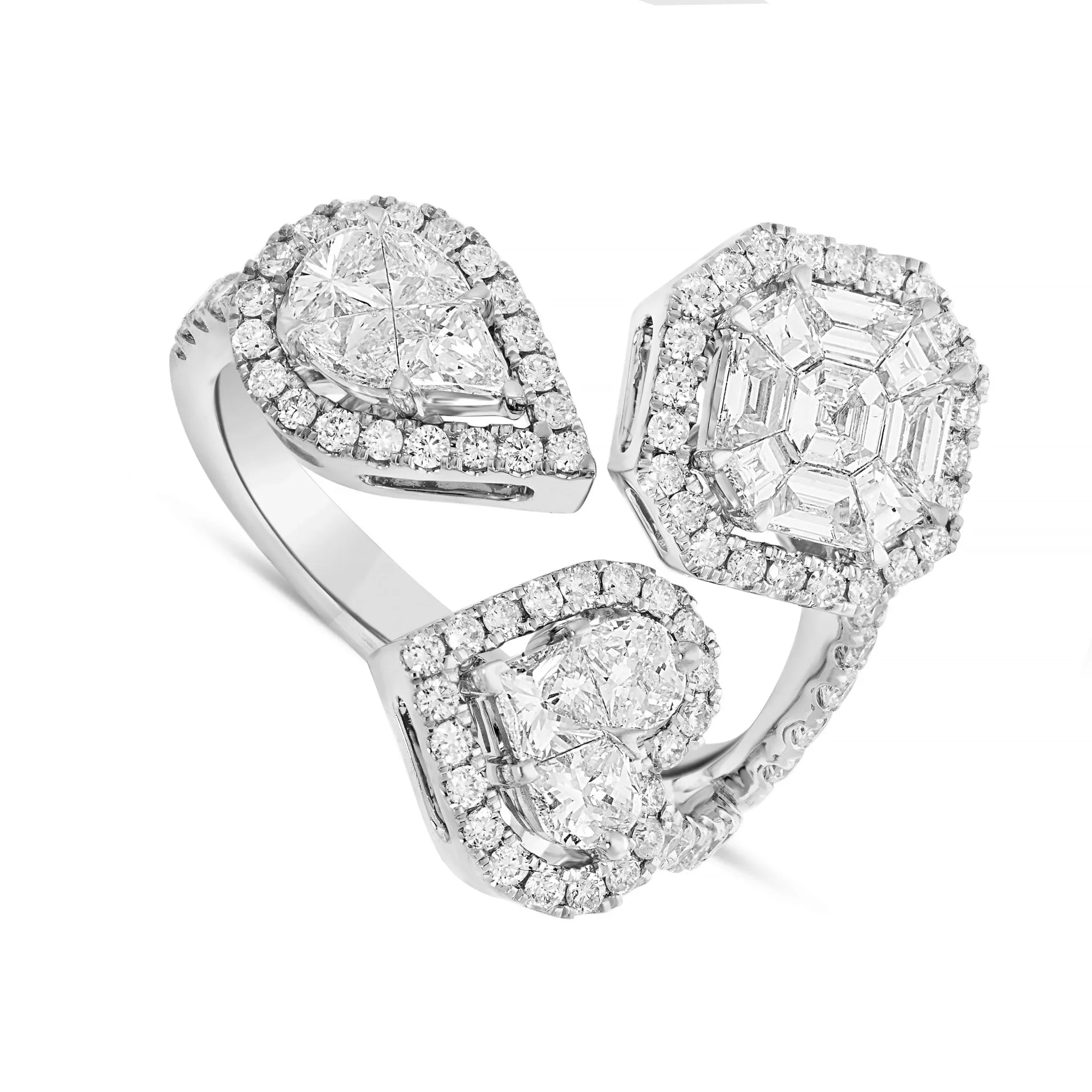 18K Gold Two Tone 1.67ct Three Stone Accent Diamond Wrap Ring