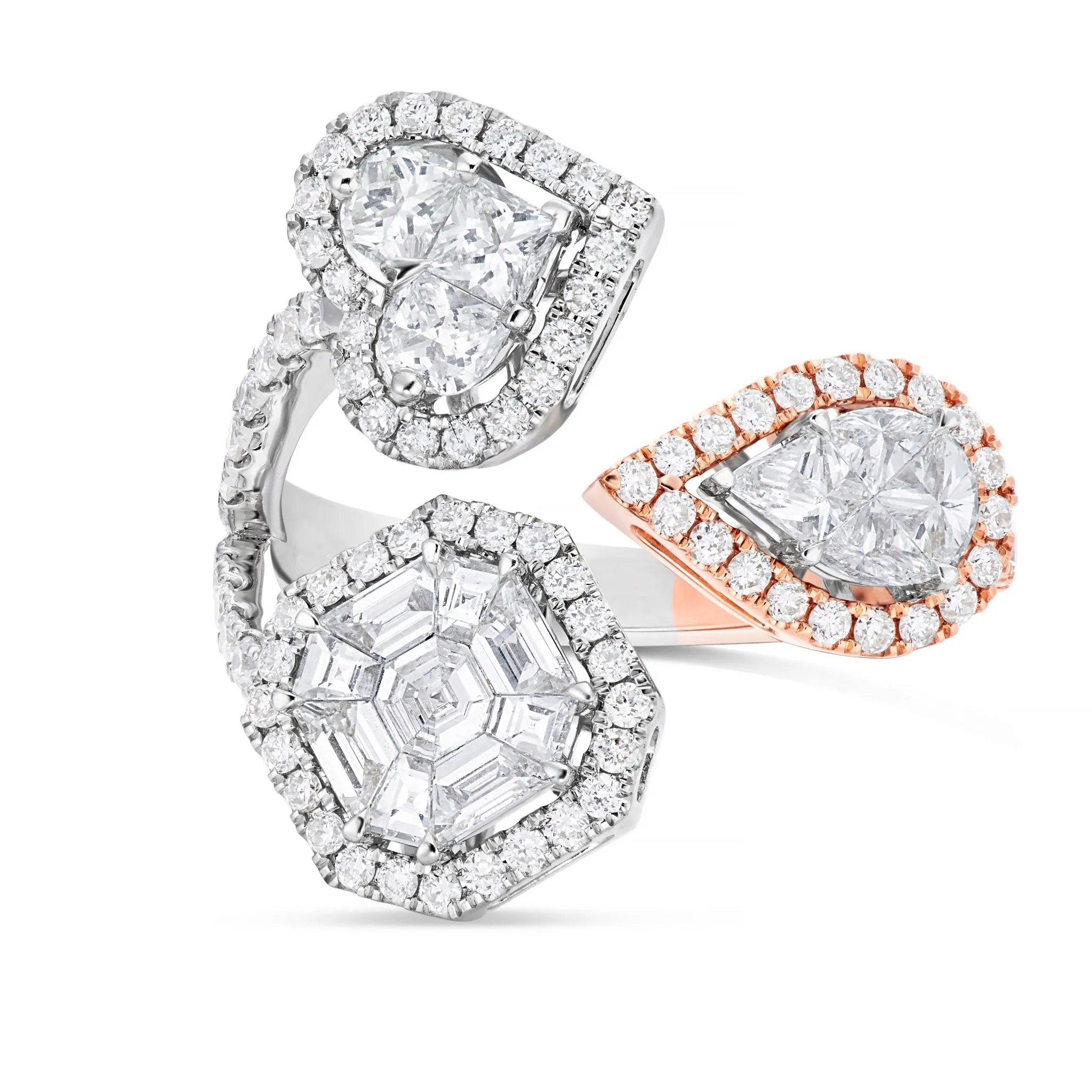18K Gold Two Tone 1.67ct Three Stone Accent Diamond Wrap Ring