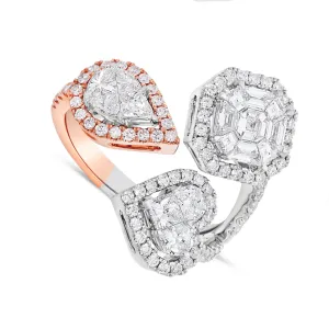 18K Gold Two Tone 1.67ct Three Stone Accent Diamond Wrap Ring