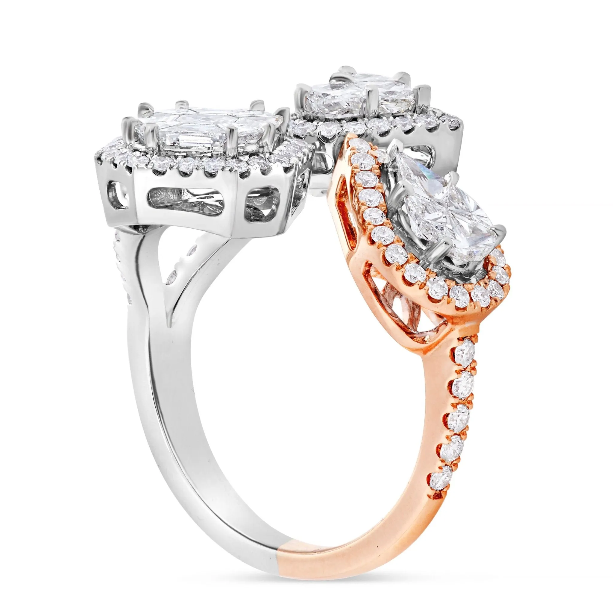 18K Gold Two Tone 1.67ct Three Stone Accent Diamond Wrap Ring