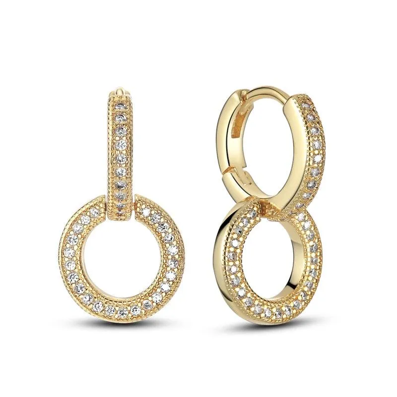 2023 Women Hoop Earrings 925 Silver Sparkling Pave Shape
