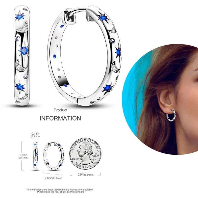 2023 Women Hoop Earrings 925 Silver Sparkling Pave Shape
