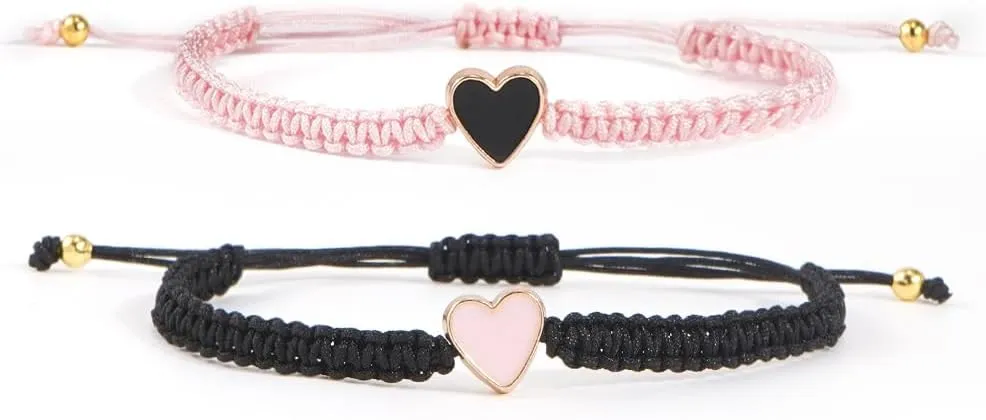 2PCS Valentines Day Charm Heart Bracelets for Women Stretch String Set Festive Birthday Summer Party Gifts