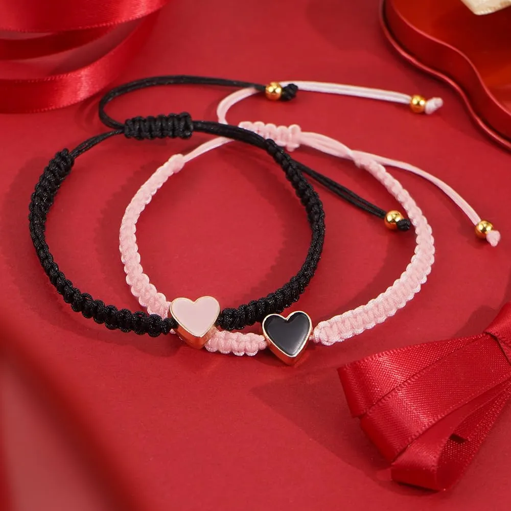 2PCS Valentines Day Charm Heart Bracelets for Women Stretch String Set Festive Birthday Summer Party Gifts