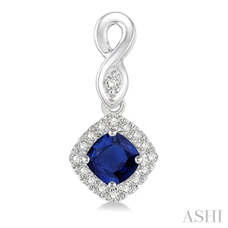 4x4 MM Cushion Shape Sapphire and 1/5 Ctw Round Cut Diamond Earrings in 10K White Gold