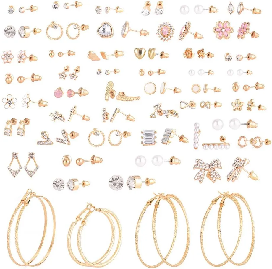 51 Pairs Earrings for Women Set Hypoallergenic Dangle Cute Earrings Flower Leaf Ball Simple Drop Earrings Stud Mixed Boho Jewelry Set