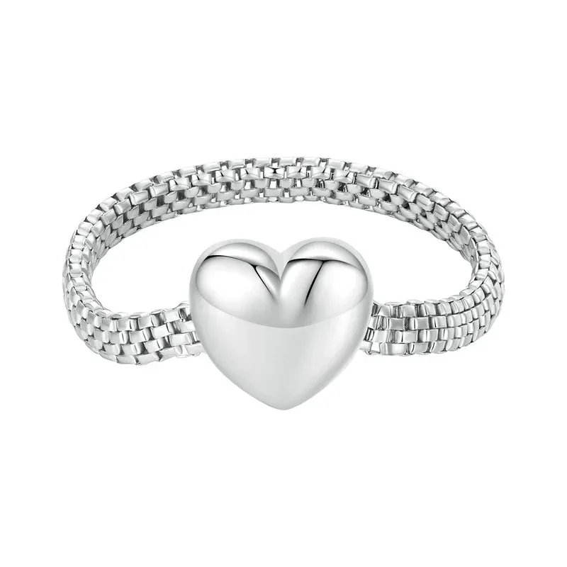 925 Sterling Silver Heart-shaped Chain Ring