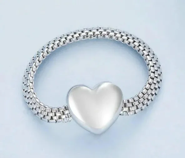 925 Sterling Silver Heart-shaped Chain Ring