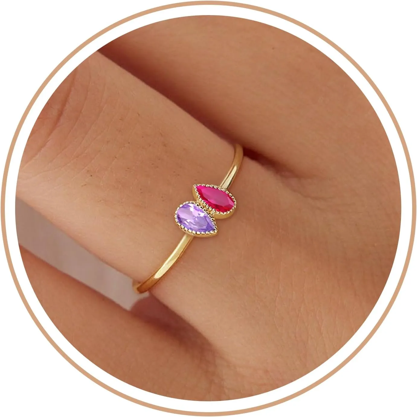 Birthday Gifts Birthstone Rings for Women Teen Girl Trendy Stuff Adjustable 14k Gold Plated CZ Promise Rings for Her Stacking Wedding Anniversary Engagement Birthday Gift Jewelry