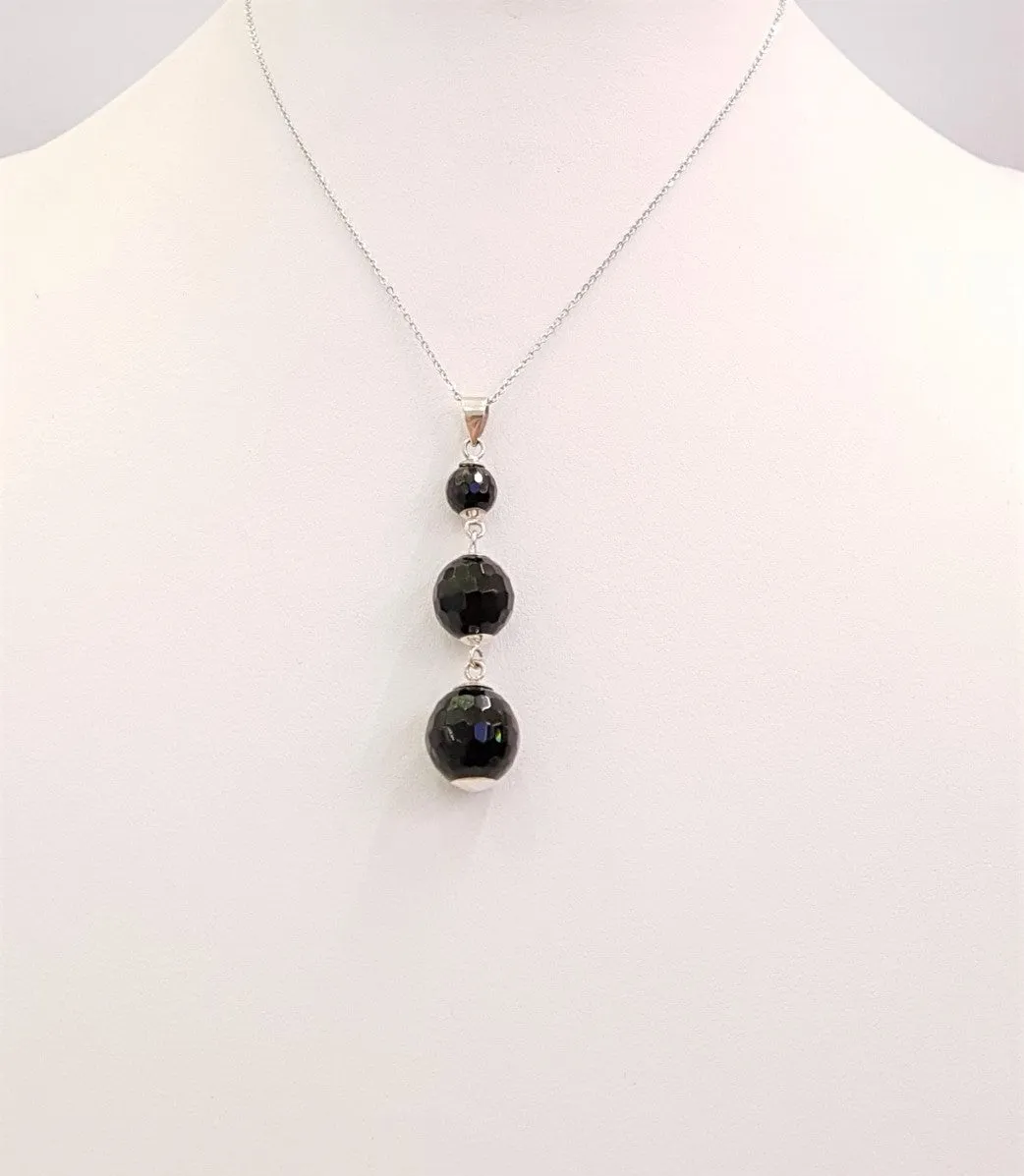 Black Agate 3 Tier Ball Pendant