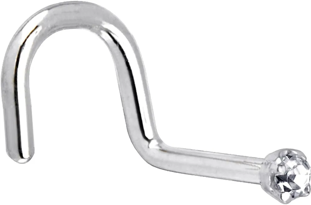 Body Candy 18 Gauge 1/4" Curve Length Solid 14k White Gold 1.5mm (0.015 cttw) Genuine Diamond Right Nose Stud Screw