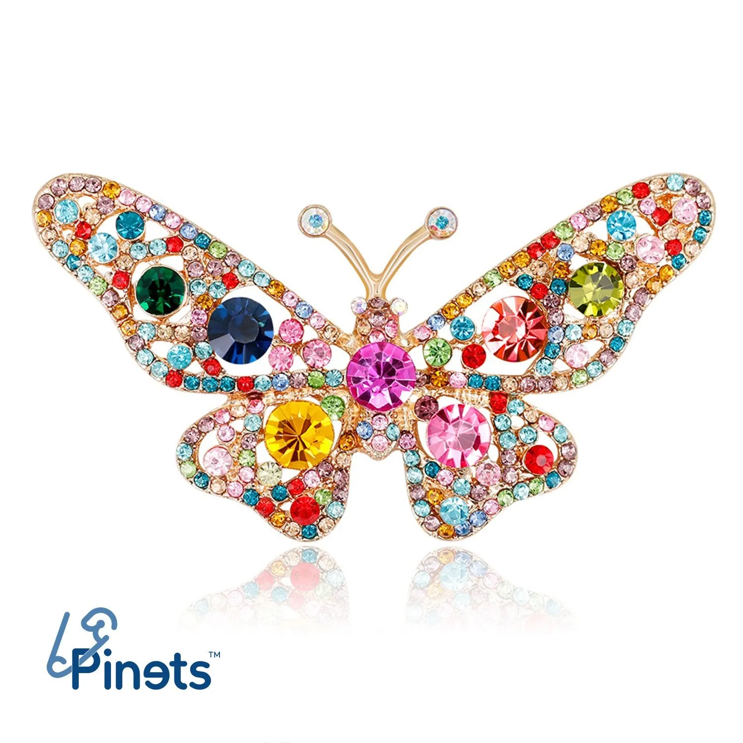Butterfly brooch with colored zircons