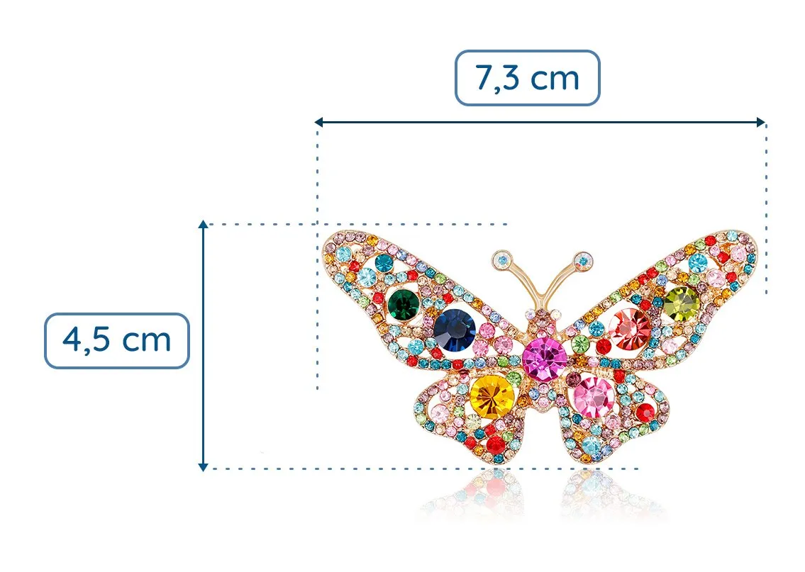 Butterfly brooch with colored zircons