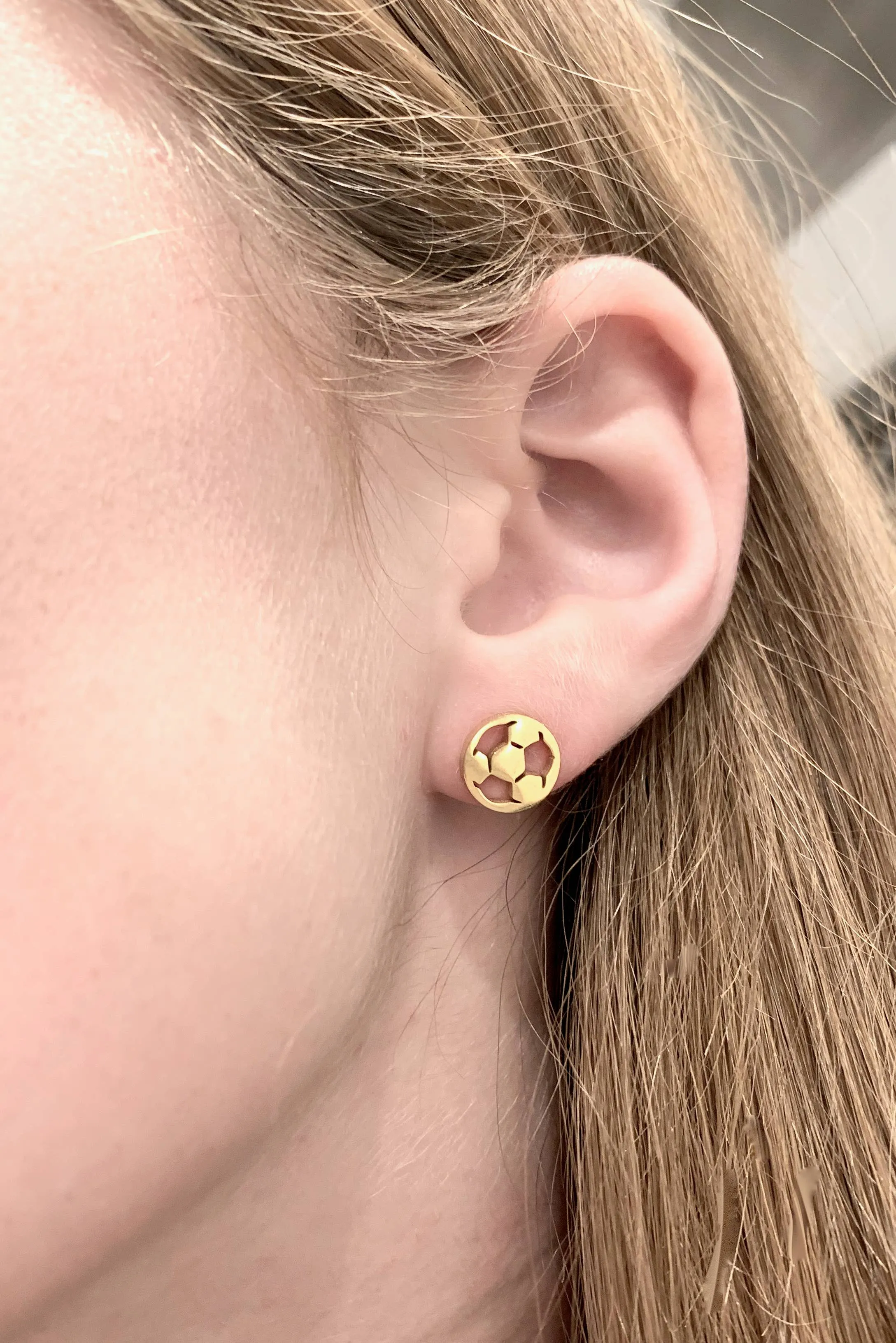 Cute Soccer Ball Earrings, Soccer Ball Gold Stud Earrings