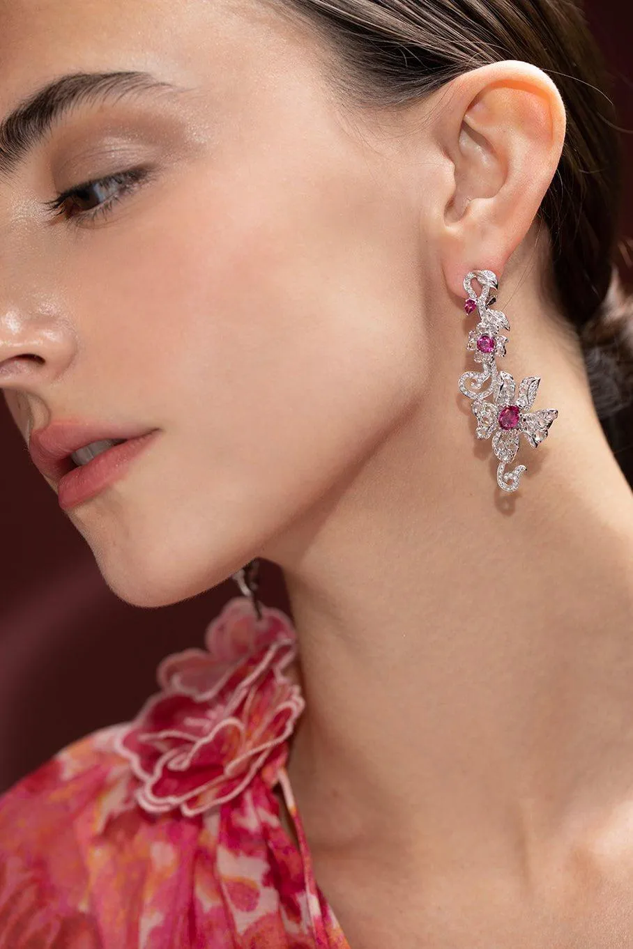 Diamond Sapphire Garnet Drop Earrings