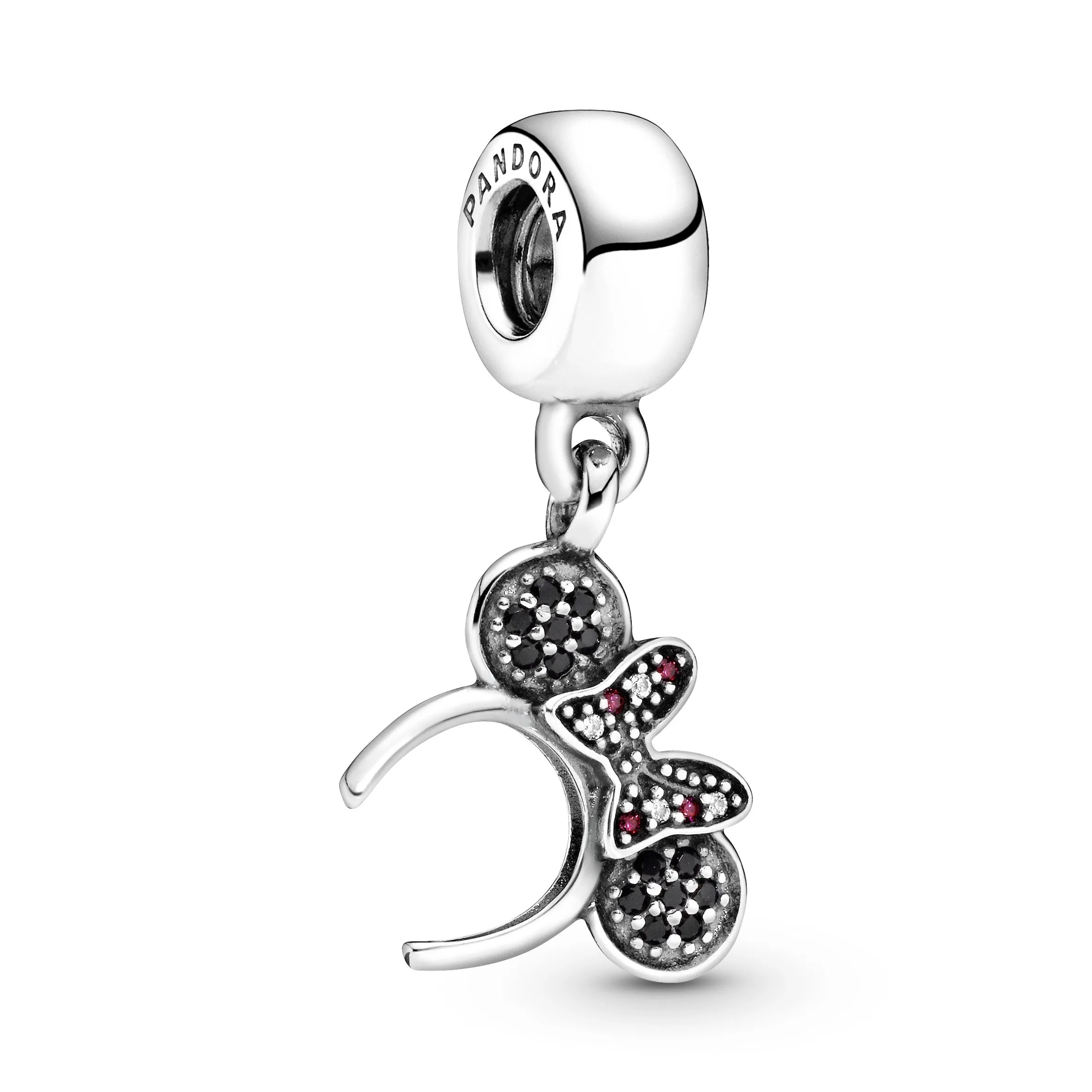 Disney Minnie headband silver dangle with black crystal, red and clear cubic zirconia