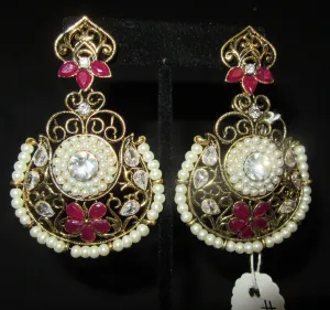 Earrings 7316 Golden chand Red Pearls Stones Earrings