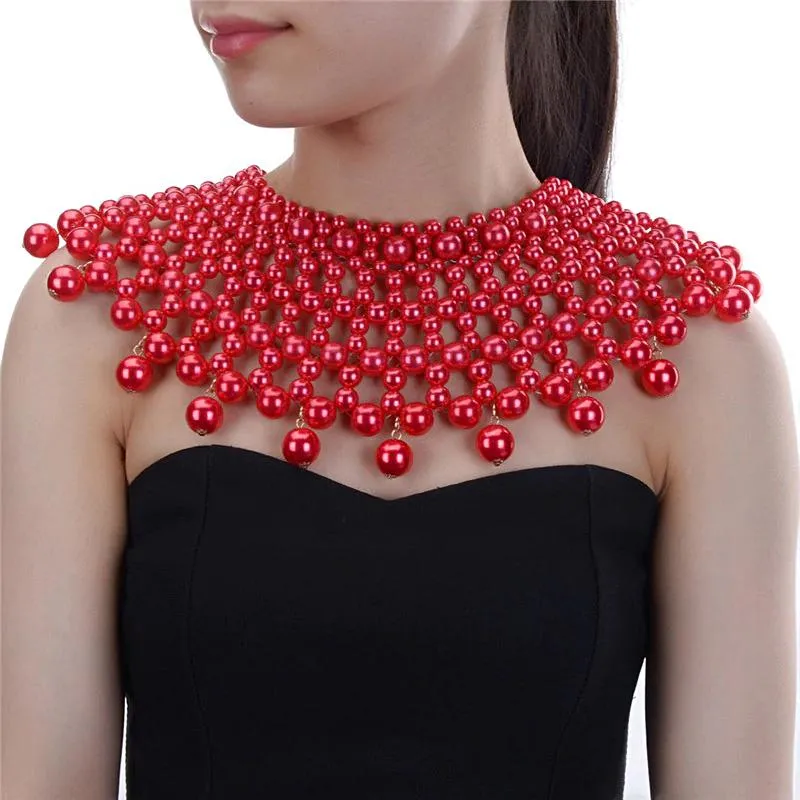 Egyptian Inspired Maxi Bib Collar Choker Necklace (Red)