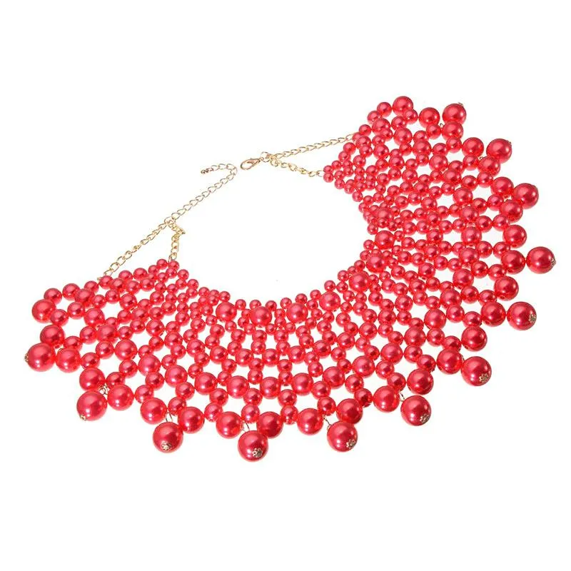 Egyptian Inspired Maxi Bib Collar Choker Necklace (Red)