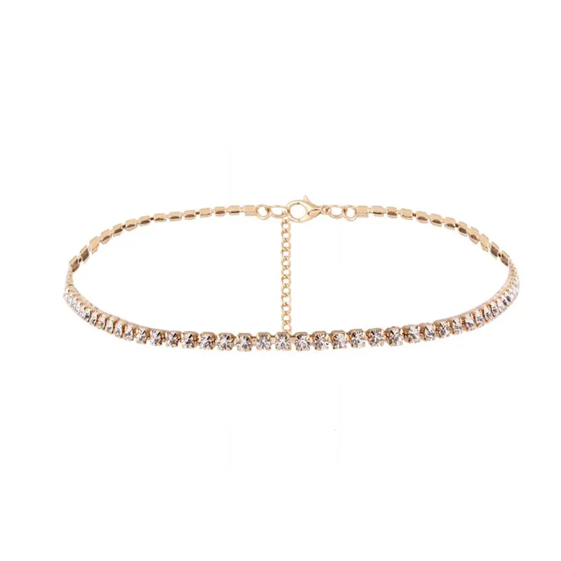 Fashion 1PC Simple Rhinestones Temperament Necklace For women Silver Gold color female clavicle choker Weddings Jewelry