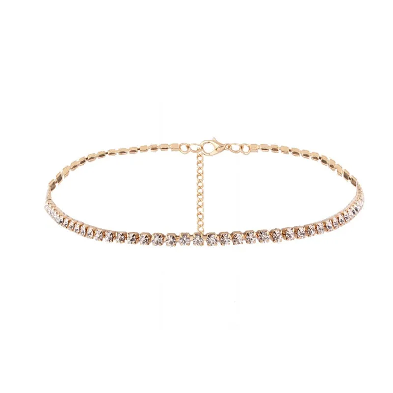 Fashion 1PC Simple Rhinestones Temperament Necklace For women Silver Gold color female clavicle choker Weddings Jewelry
