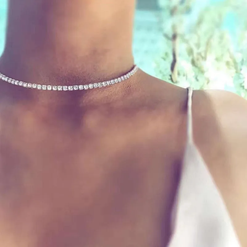 Fashion 1PC Simple Rhinestones Temperament Necklace For women Silver Gold color female clavicle choker Weddings Jewelry