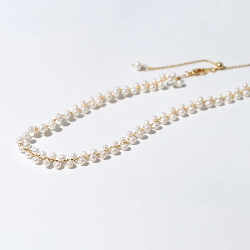 Freshwater Pearl Woven  Choker Necklace Chain Pull-out Adjustable