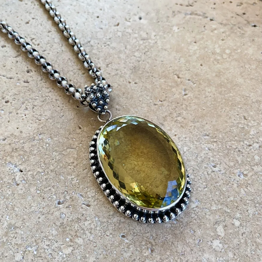 Lemon Quartz Large Oval Gemstone Pendant
