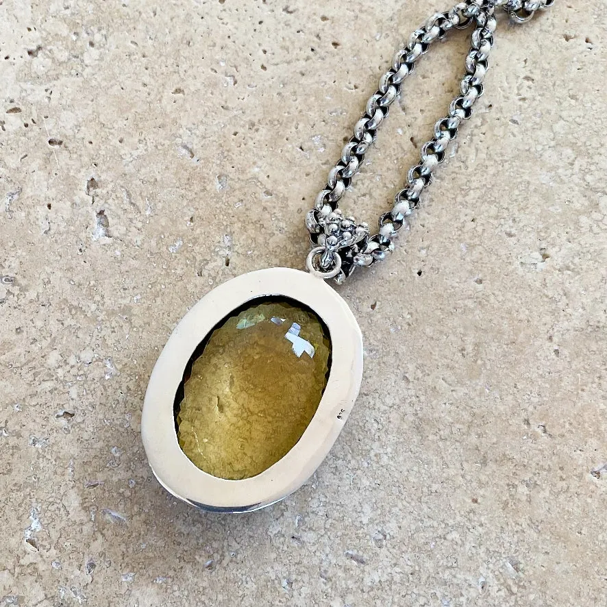 Lemon Quartz Large Oval Gemstone Pendant