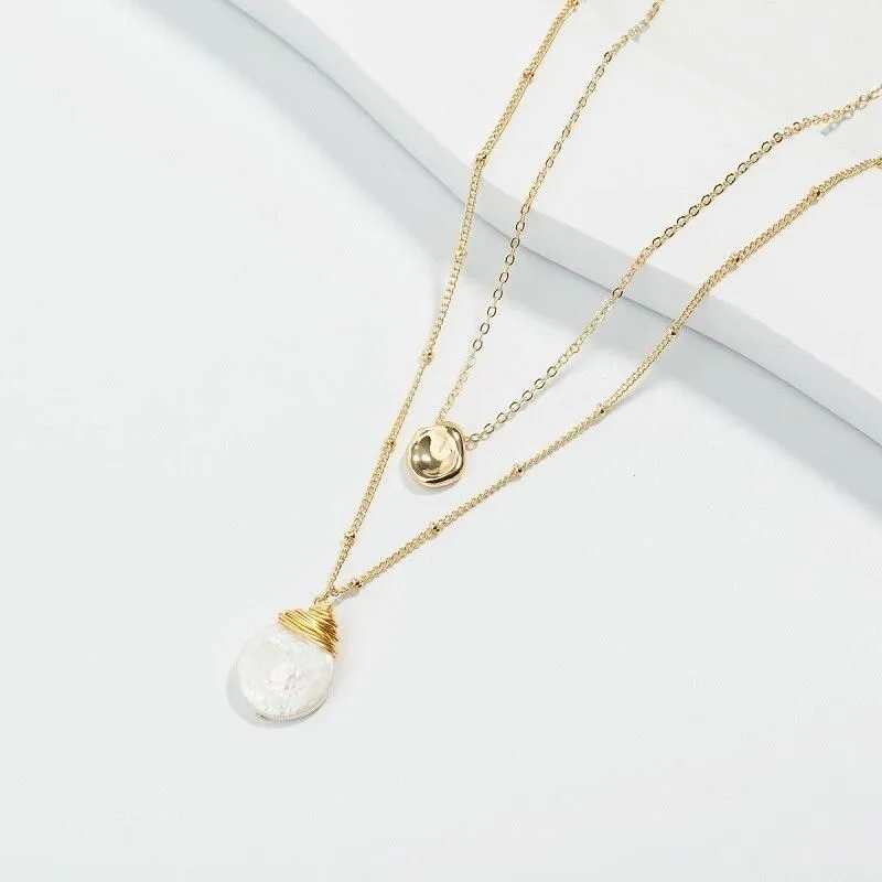 Long Necklaces Charm Jewelry Double Layers Pearl #ET509