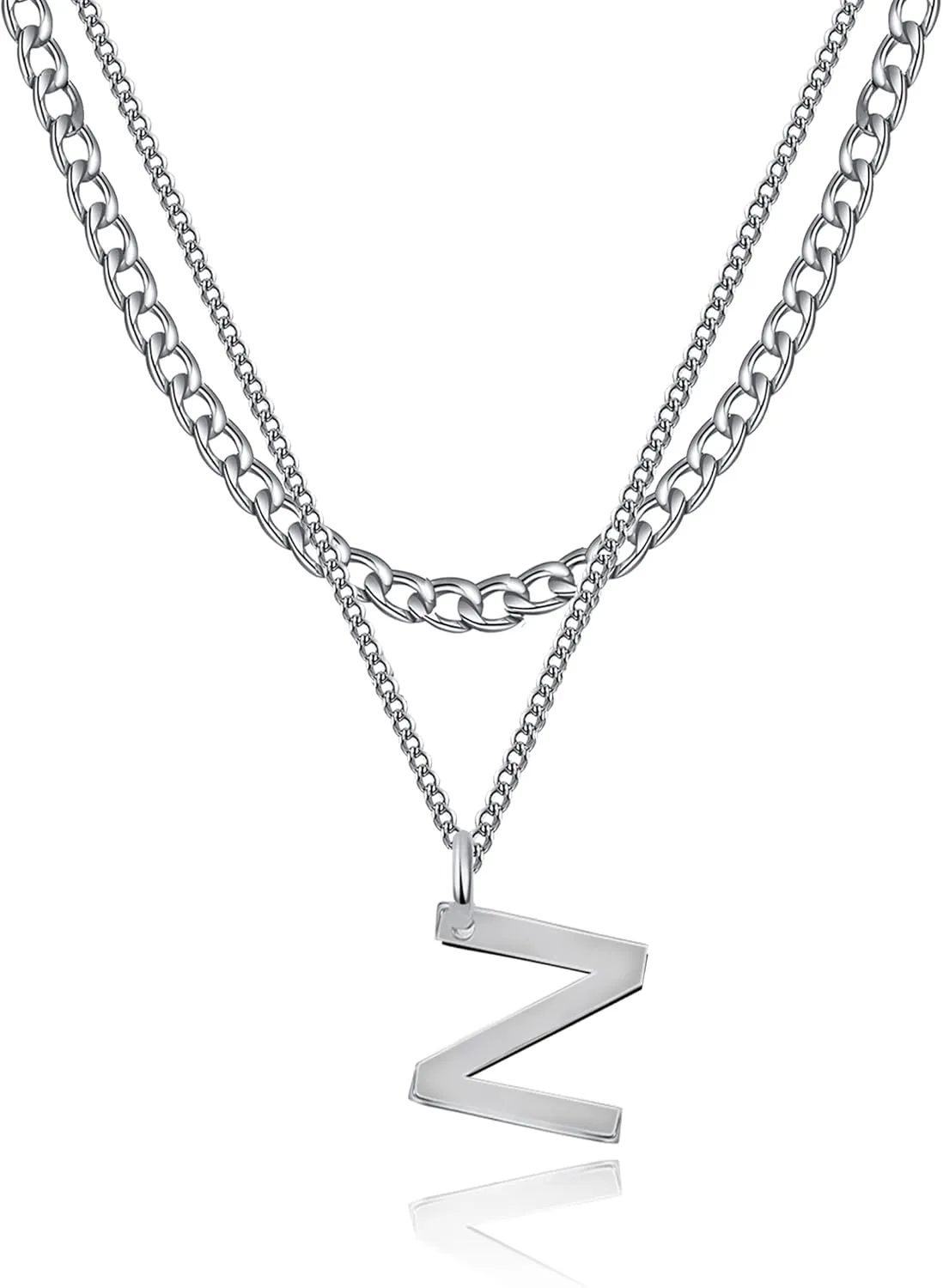 Long tiantian Silver Layered Initial Necklaces for Women Gifts Trendy Stuff Silver Gold Paperclip Link Chain Necklace Coin Letter Pendant Choker Toggle Clasp