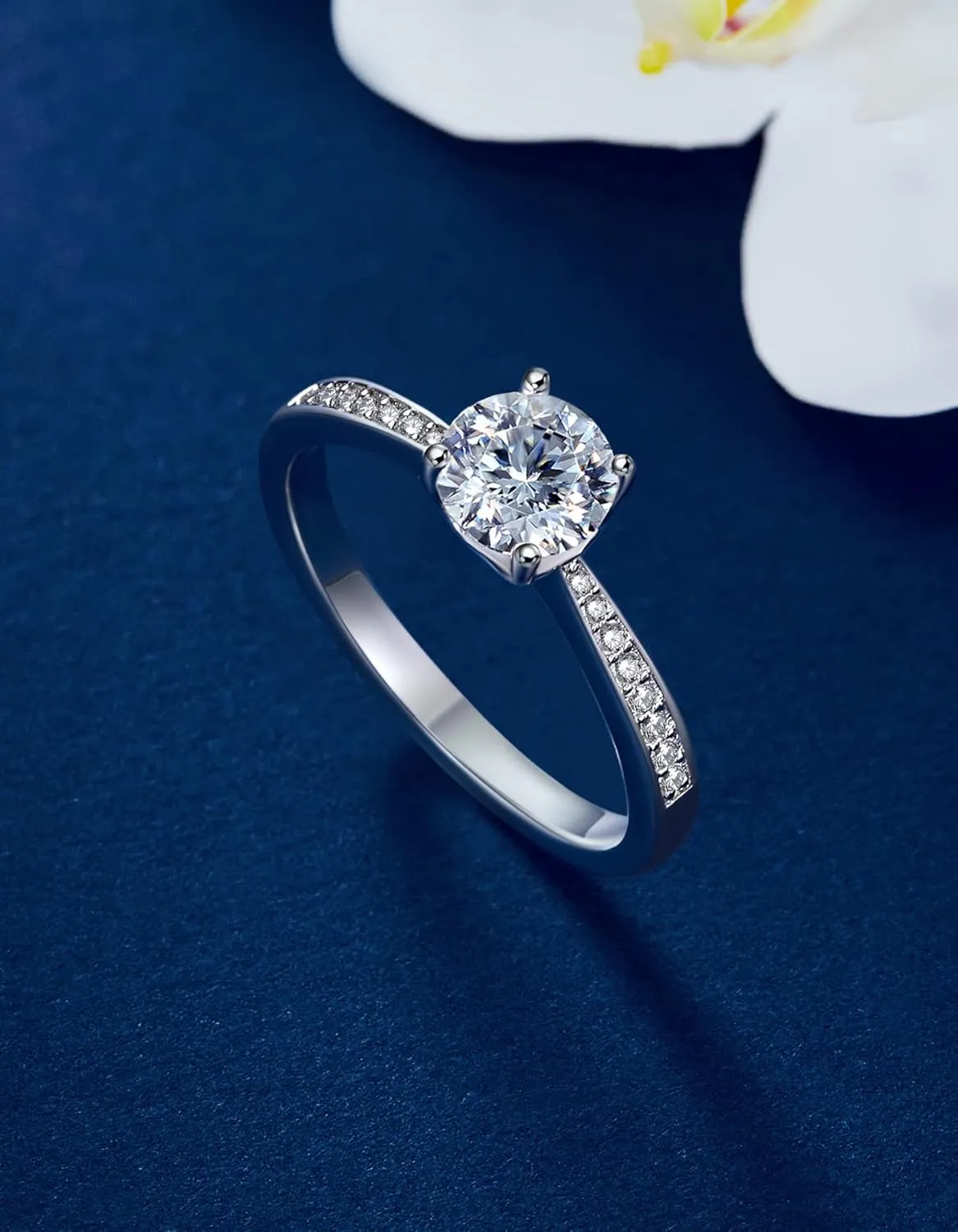 MomentWish Promise Rings for Her, 1Carat Moissanite Engagement Rings, D Color VVS1 Simulated Diamond 925 Sterling Silver Accent Rings