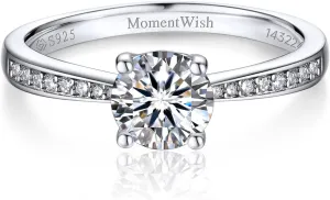 MomentWish Promise Rings for Her, 1Carat Moissanite Engagement Rings, D Color VVS1 Simulated Diamond 925 Sterling Silver Accent Rings
