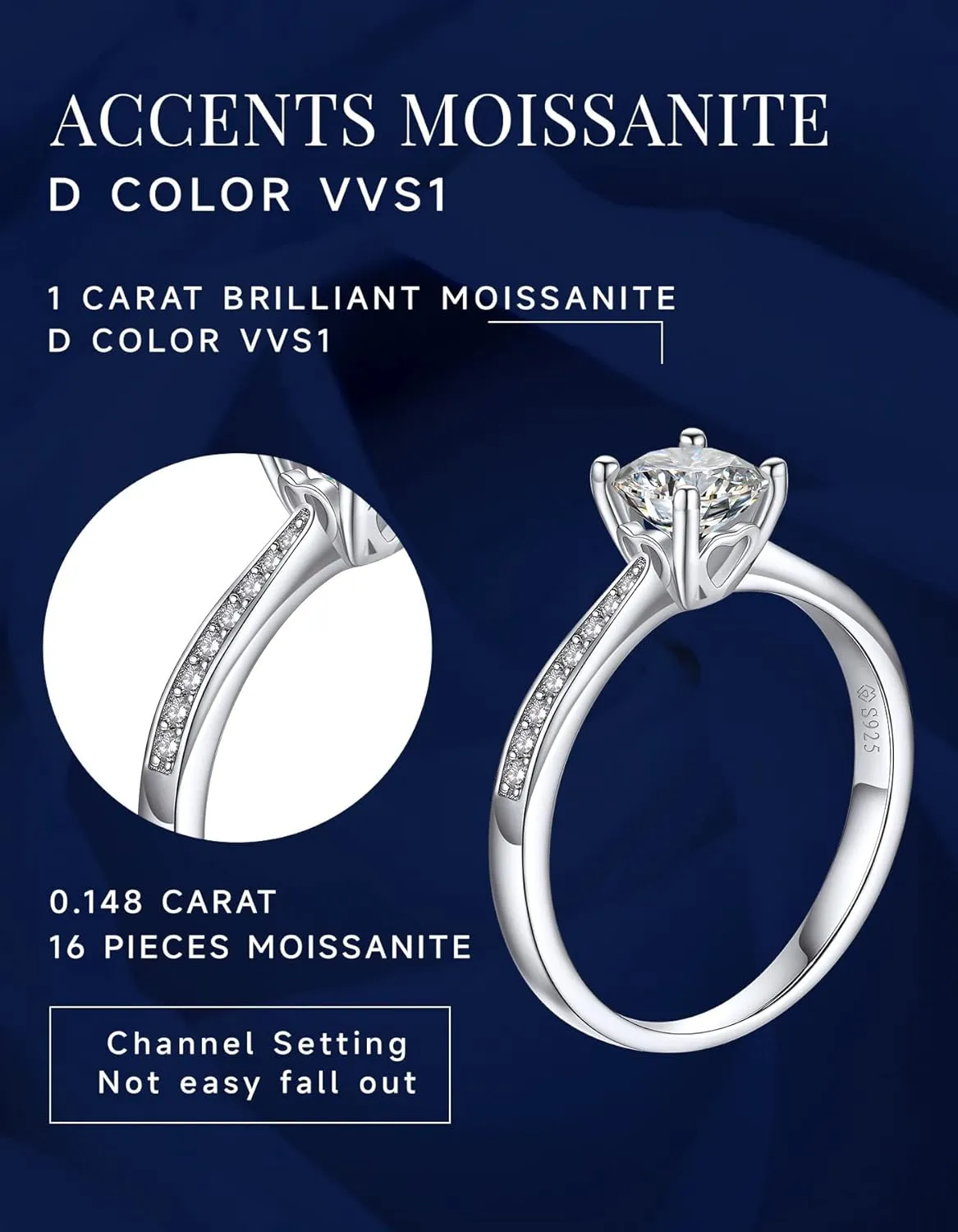 MomentWish Promise Rings for Her, 1Carat Moissanite Engagement Rings, D Color VVS1 Simulated Diamond 925 Sterling Silver Accent Rings