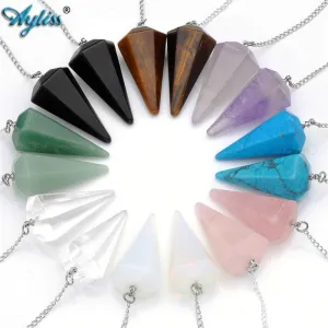 Pendulum Natural Stone Crystal Faceted Pendulum Healing Reiki Chakra Dowsing Divination 1pc