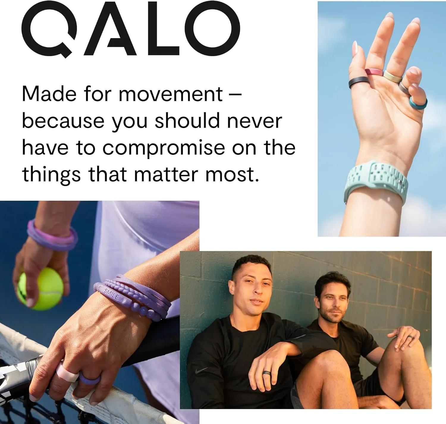 QALO Women's Rubber Silicone Ring, Stackable Geo Rubber Wedding Ring for Women, Breathable, Durable Engagement Silicone Band, 3.5mm Wide 2.5mm Thick, Multi Colors