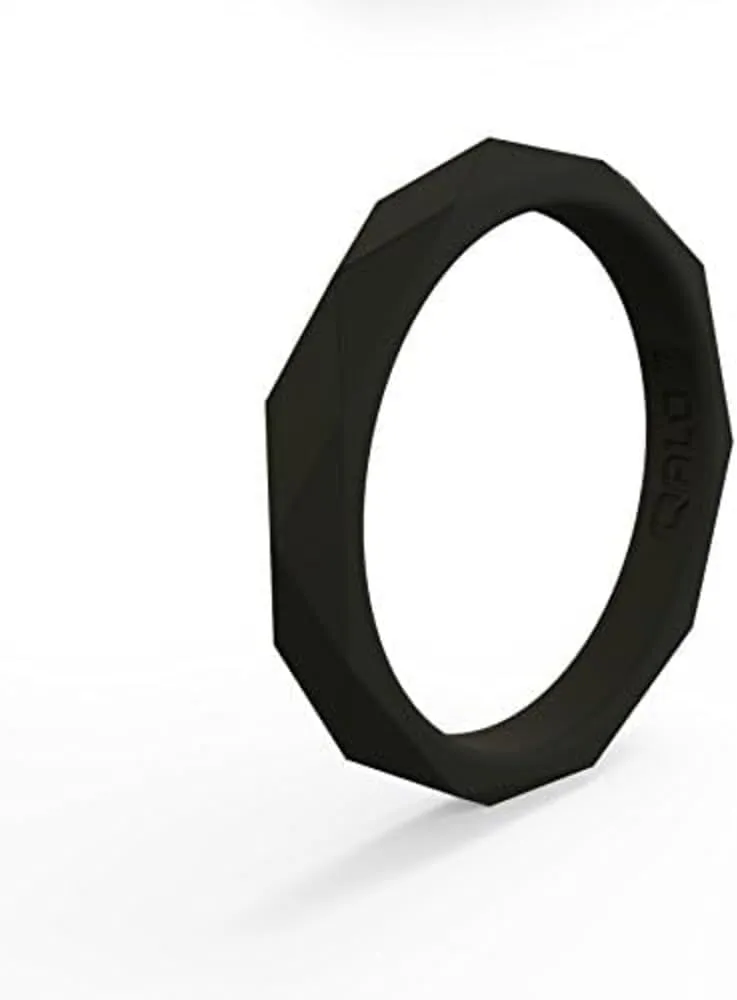 QALO Women's Rubber Silicone Ring, Stackable Geo Rubber Wedding Ring for Women, Breathable, Durable Engagement Silicone Band, 3.5mm Wide 2.5mm Thick, Multi Colors
