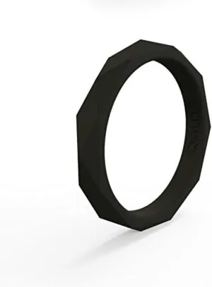 QALO Women's Rubber Silicone Ring, Stackable Geo Rubber Wedding Ring for Women, Breathable, Durable Engagement Silicone Band, 3.5mm Wide 2.5mm Thick, Multi Colors