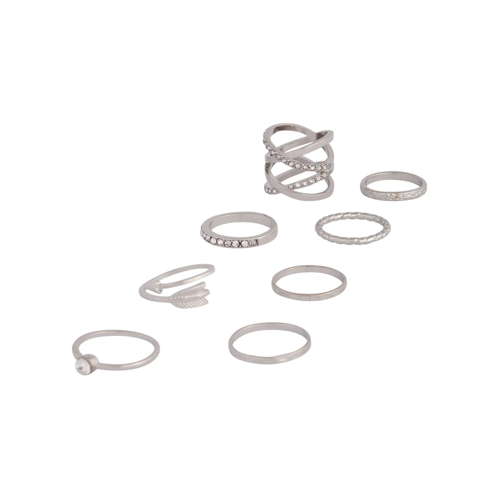 Rhodium Double Crossover Ring 8-Pack